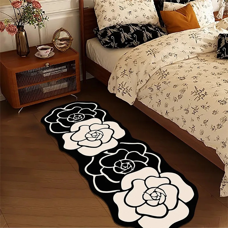 Luxury Personalized Design Camellia Flower Fluffy Carpet Bathroom Absorb Foot Mat Non-slip Floor Mat Home Decor Minimalist Bedroom Rug 250725