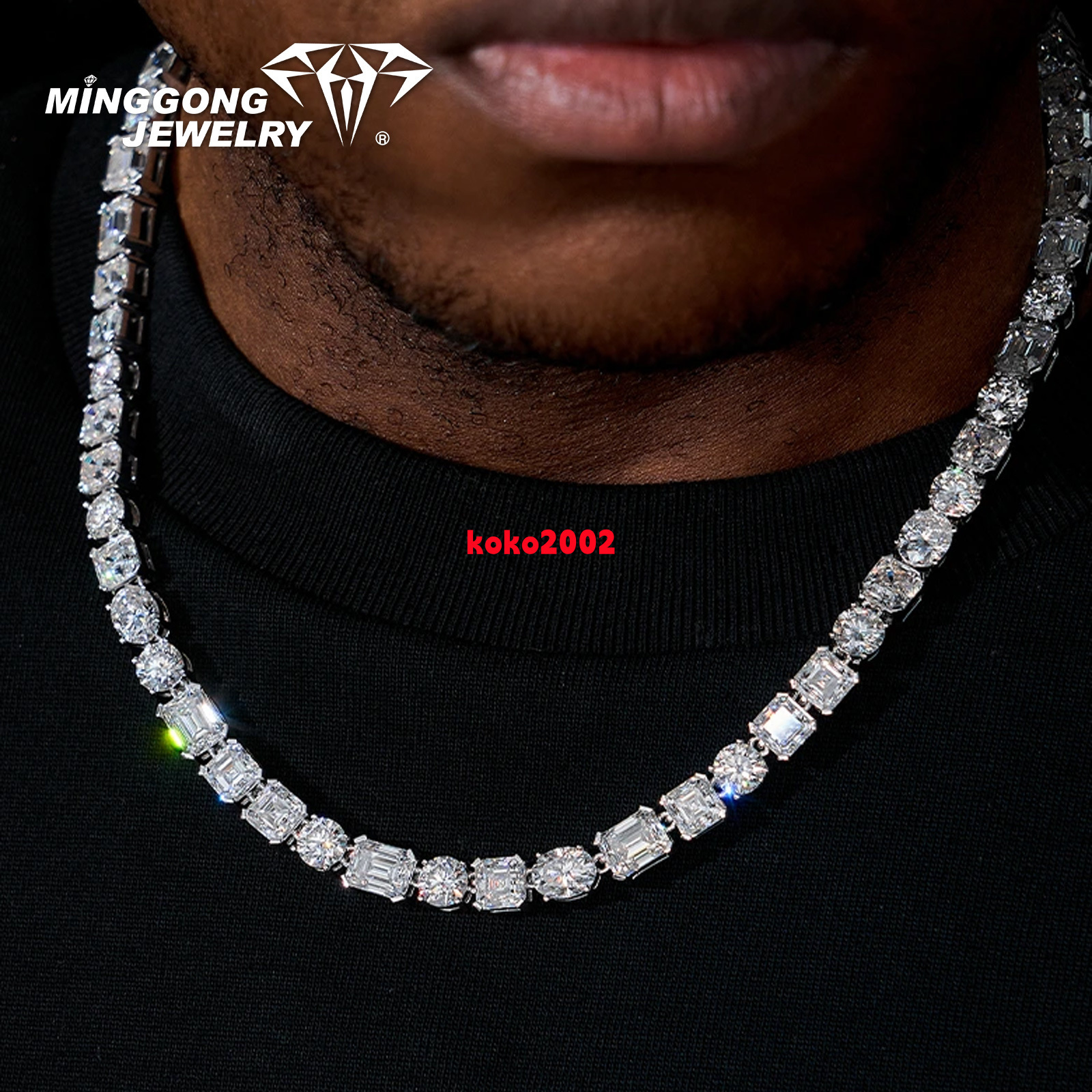 Direct From Factory High Quality 925 8MM Multi-Shape Moissanite Tennis Chain Hip Hop Style 100% Diamond Test-Passed Necklace