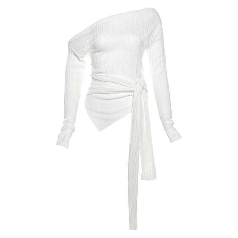 2024 Autumn New Women's Solid Color Slim Fit Street Fashion Off-Shoulder Long Sleeve Backless Top f44