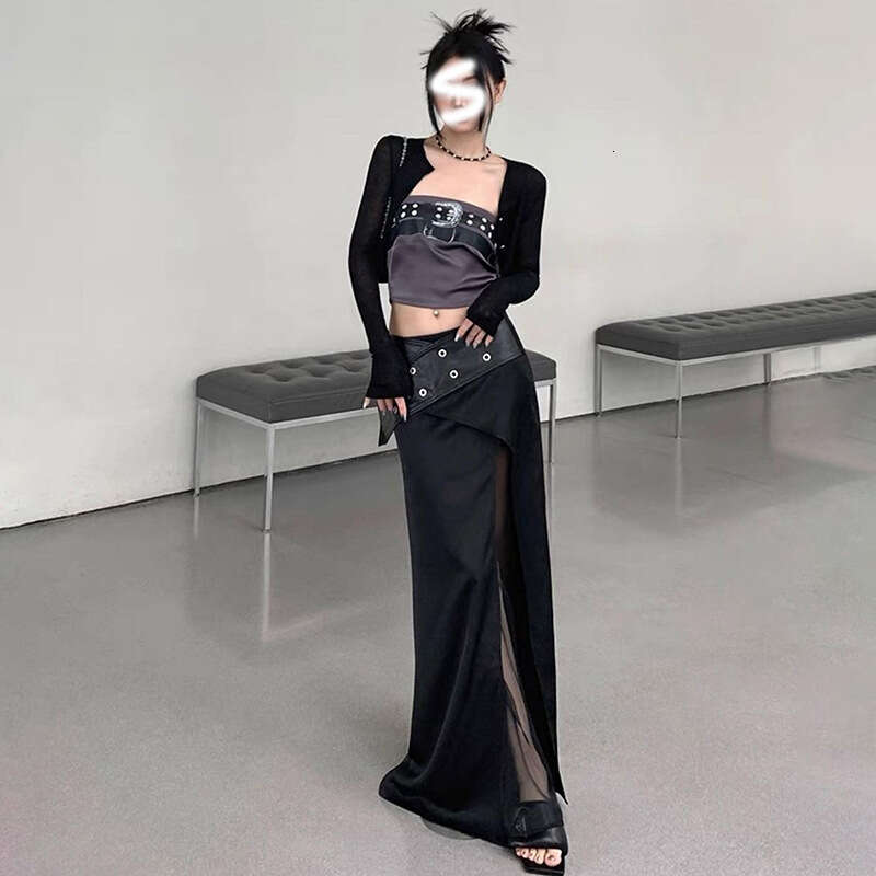 2024 Summer New Sexy Crop Top Wrapped Chest High Waist Long Skirt Set for Women f7a