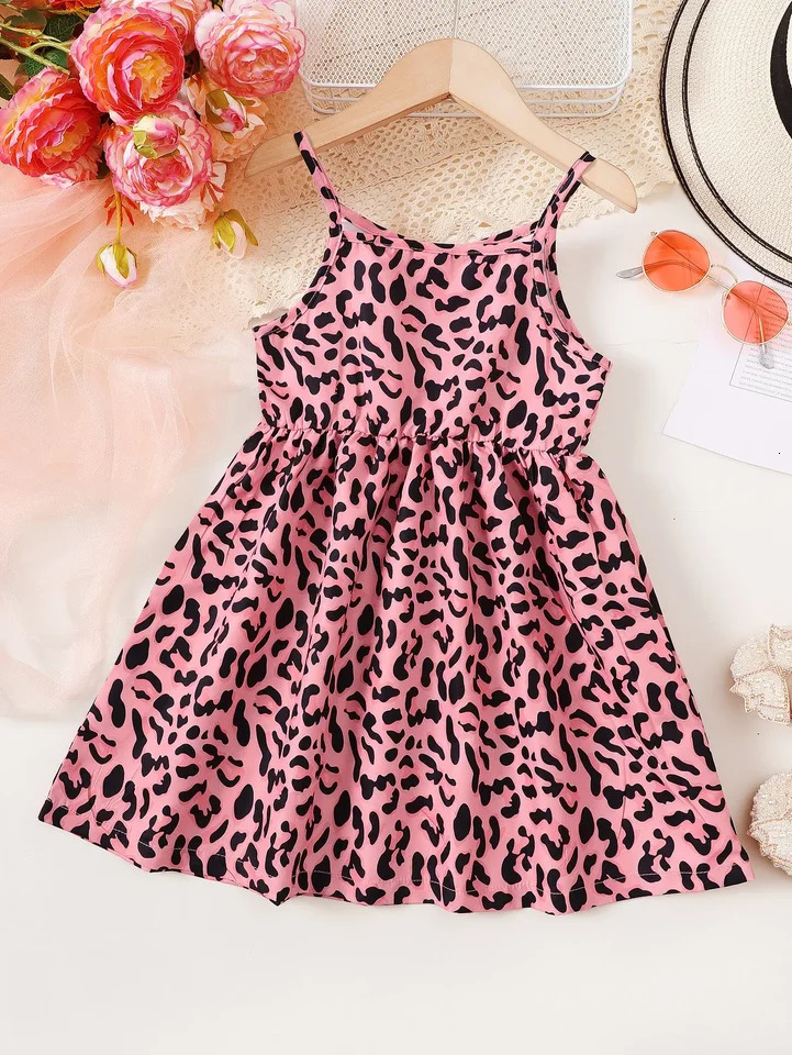 Children Girl Summer Dress Leopard Print Slip Dresses Fashion Lovely Birthday Party Daily Leisure Clothing for Kid 47 Years 250725