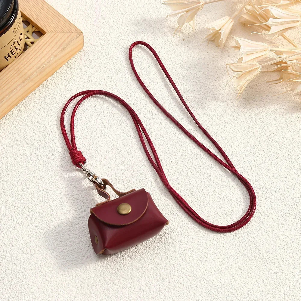 LATS Retro Cute Small Leather Bag Long Necklace for Women Fashion Sweater Chain Neck Hanging Jewelry Versatile Accessory Gift 250716