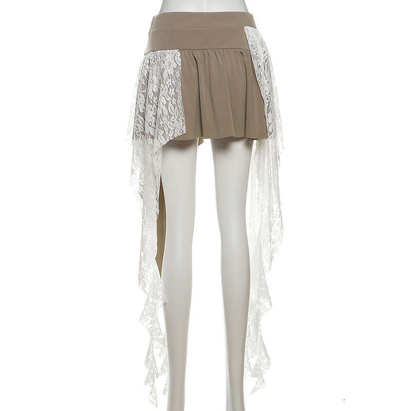 205 Summer New Irregular High Waist Patchwork Lace Ribbon Slim Fit Elegant Versatile Skirt 1c3