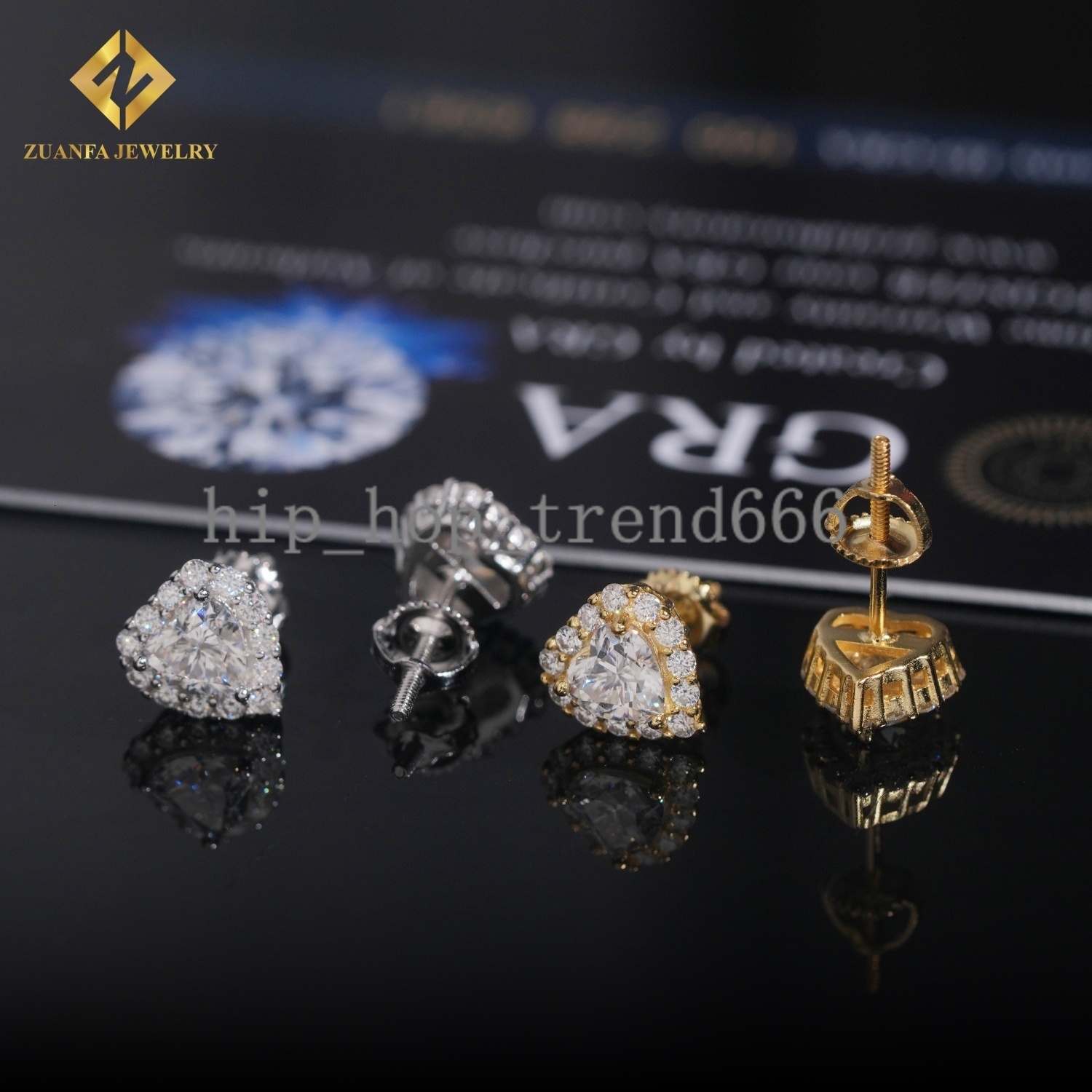 Local Warehouse Hip Hop Jewelry 8.5mm 925 Sterling Silver Earrings Heart Vvs Moissanite Back Round Ear Studs Iced Out Screw