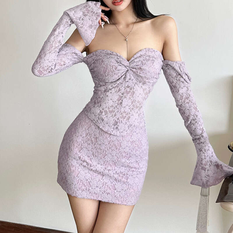 2024 Autumn Winter New Sexy Long Sleeve Square Neck Top High Waist Bodycon Skirt 03f
