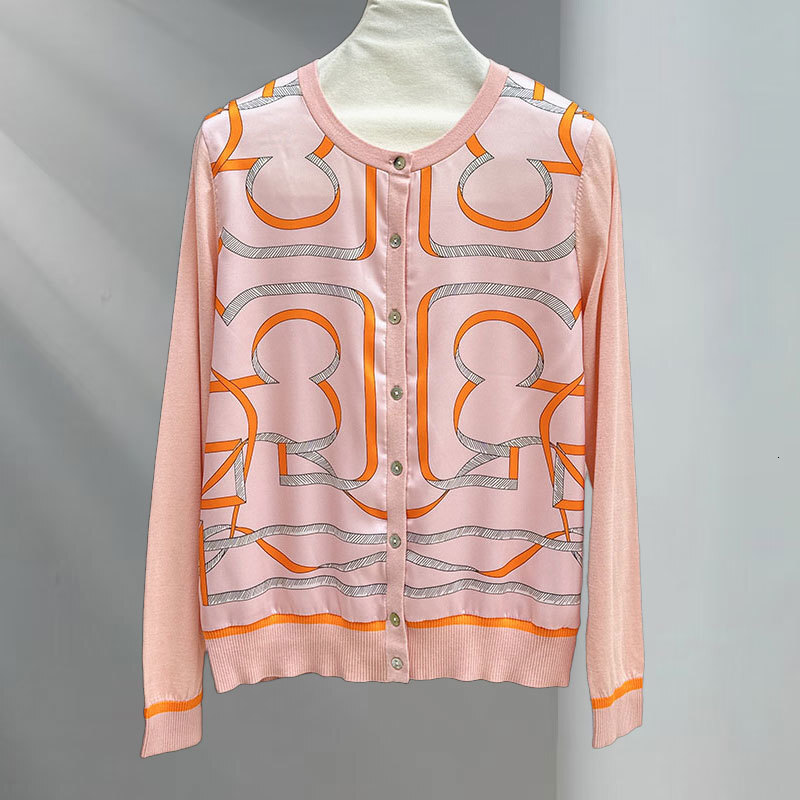 Ladies Cotton Chain Print Knit Cardigan - Designer Round Neck Long Sleeve Sweater, Multi-Color Options Classic Y2K Fall Transition Clothes S0767