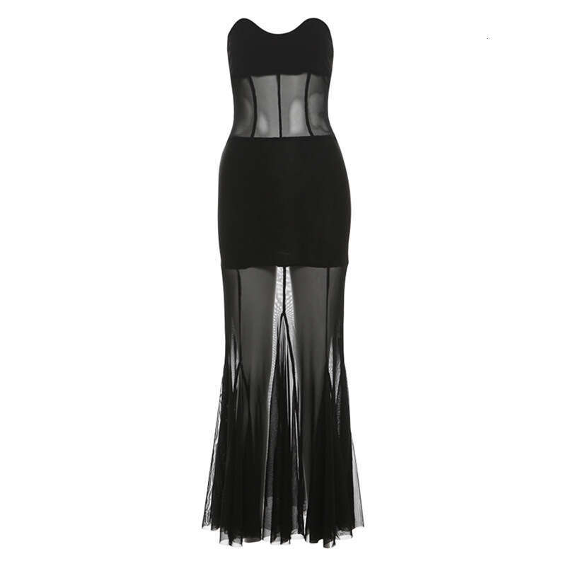 2025 Spring New Women's Solid Color Slim Fit High Waist Fashion Off-Shoulder Tube Dress 470