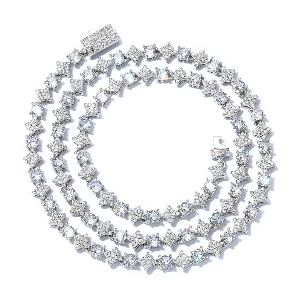 Moissanite fashion couple hip-hop style 6mm star tennis chain necklace, Valentine's Day gift, dazzling and charming. Novel and unique design, has