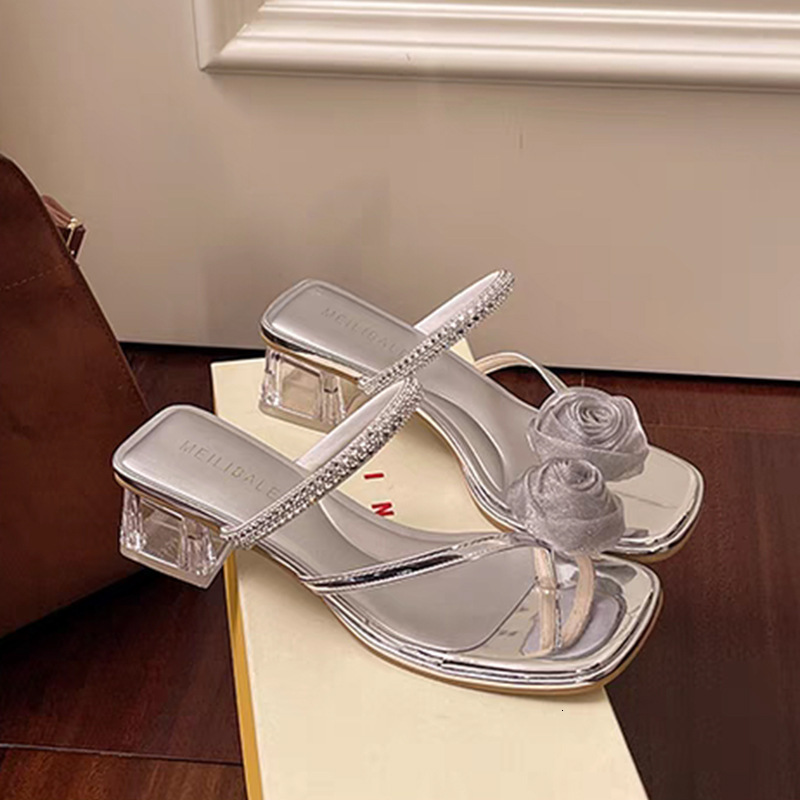 Ddmysports Silver For Women Summer Outdoor New French High End Flower Toe Fairy Style Dress Sandals Outdoor Shoes