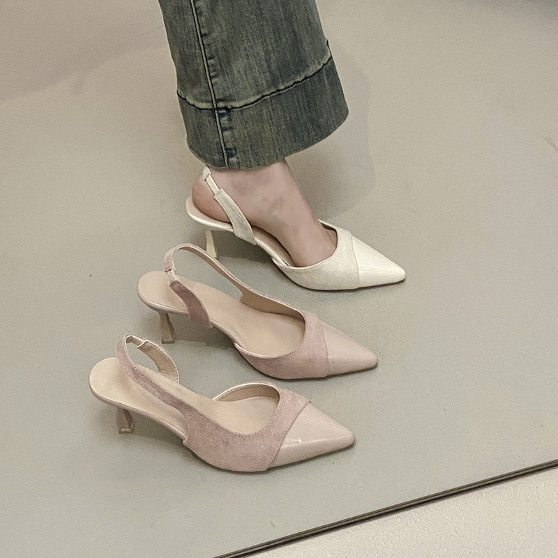 Ddmysports French Style Peep Sandals For Women Summer New Elegant Thin Heel Fairy Pink Open Back Pointed Toe High Heels Outdoor Shoes