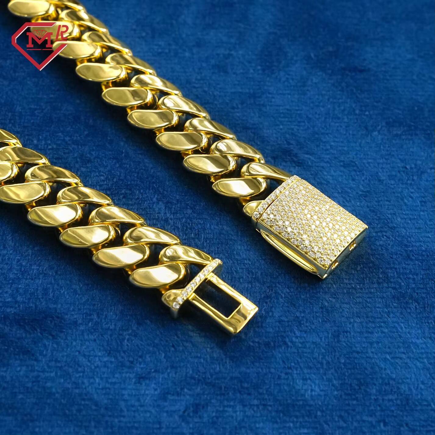 10K/14K/18K Gold Plated Cuban Link Chain Plain Necklace Custom Hip Hop Jewelry Moissanite Chain