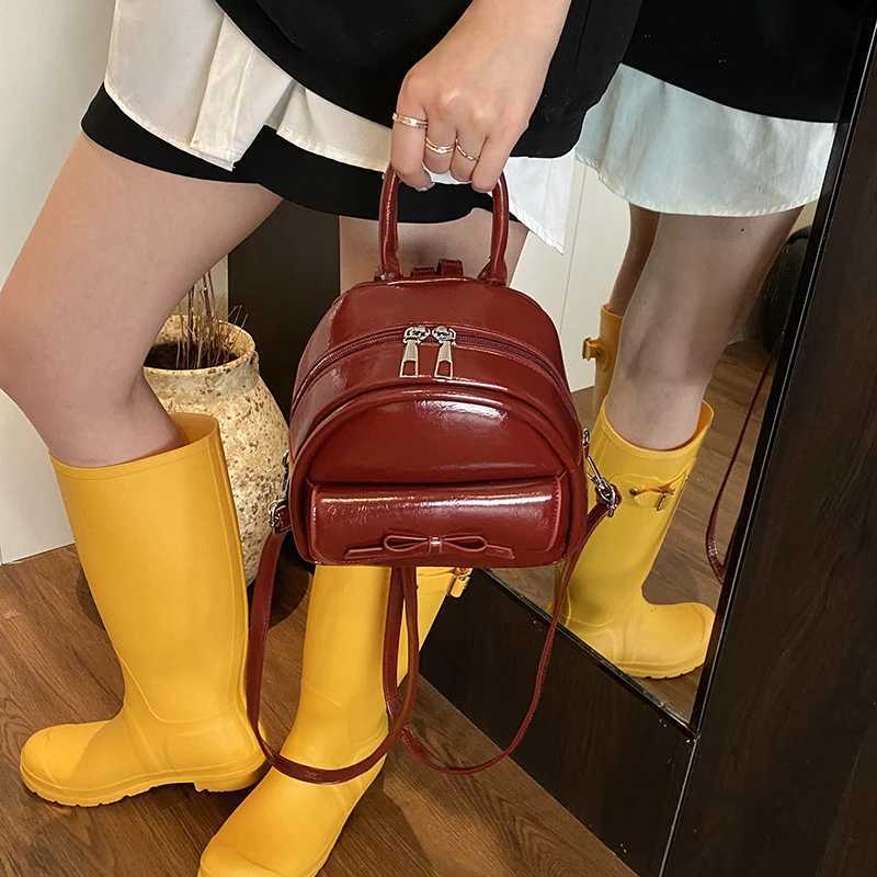 Cute Bow Lace PU Leather Small Backpack Women Portable Travel Bags for Ladies Daily School Backpack Mini Double Shoulder Bag Y250724