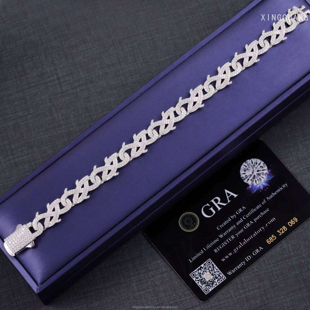RTS Spiked Shape Mossanite S Sier Hip Hop Men 100% Pass Tester VVS Moissanite Cuban Link Bracelet