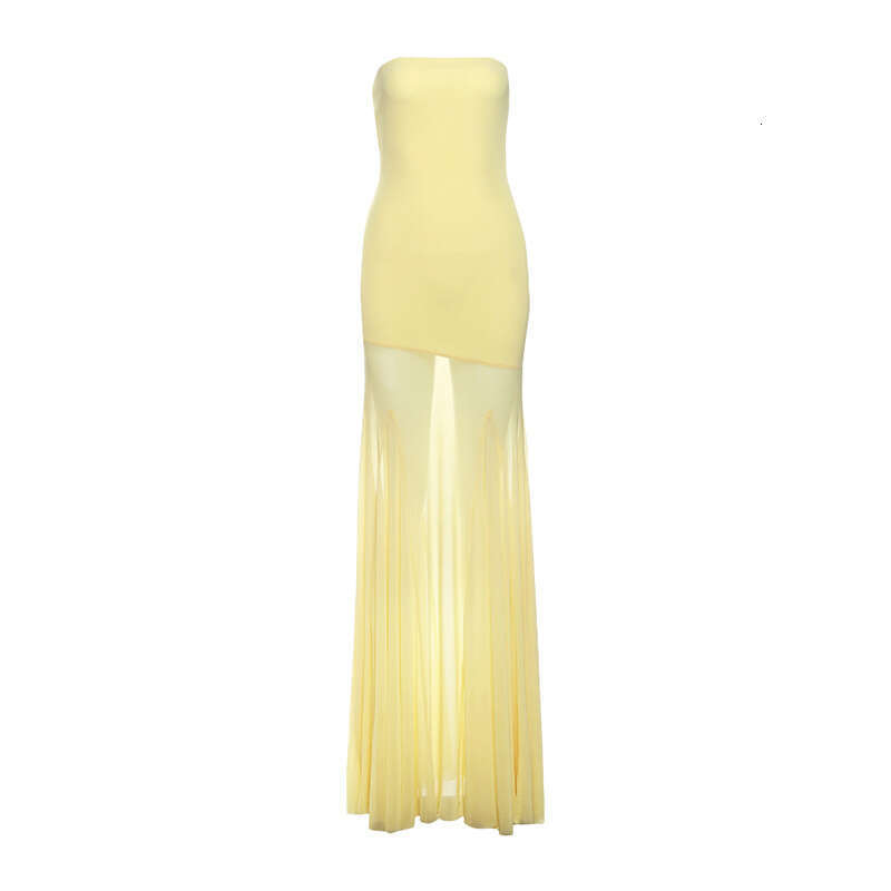 2025 Spring New Women's Solid Color Slim Fit High Waist Fashion Off-Shoulder Tube Dress 506