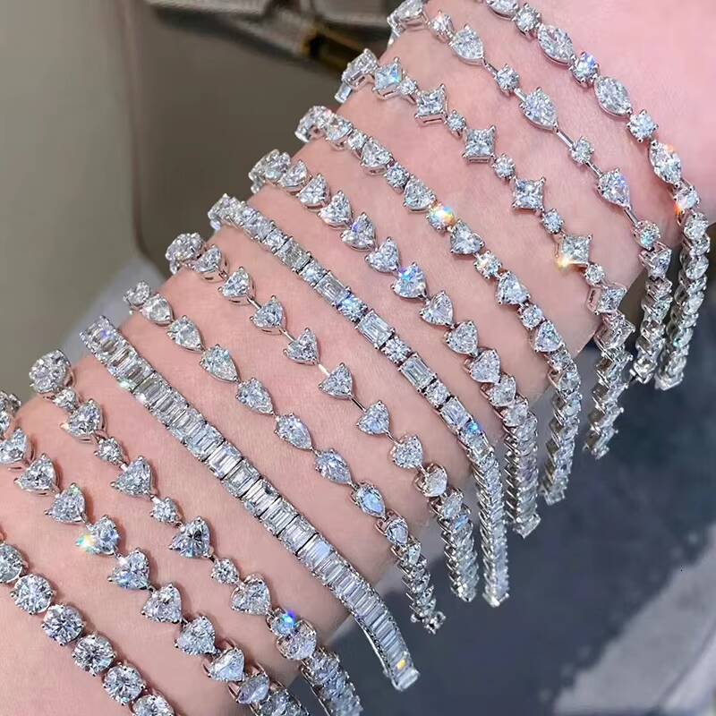 18k Gold Plated Moissanite Tennis Bracelet 2mm3mm4mm5mm Sterling Silver Women Fashion Tennis Bracelet Wholesale