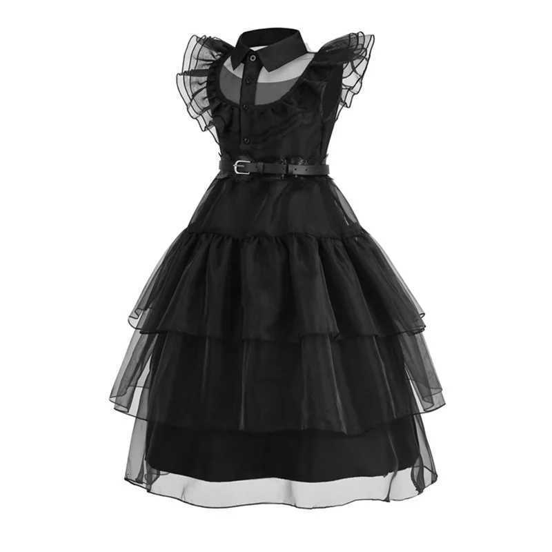 Children Addams Costume Baby Girls Family Cosplay Halloween Wed.Gothic Dress Kids Family Dancing Black Dress Pageant Fantasy Set Z250725