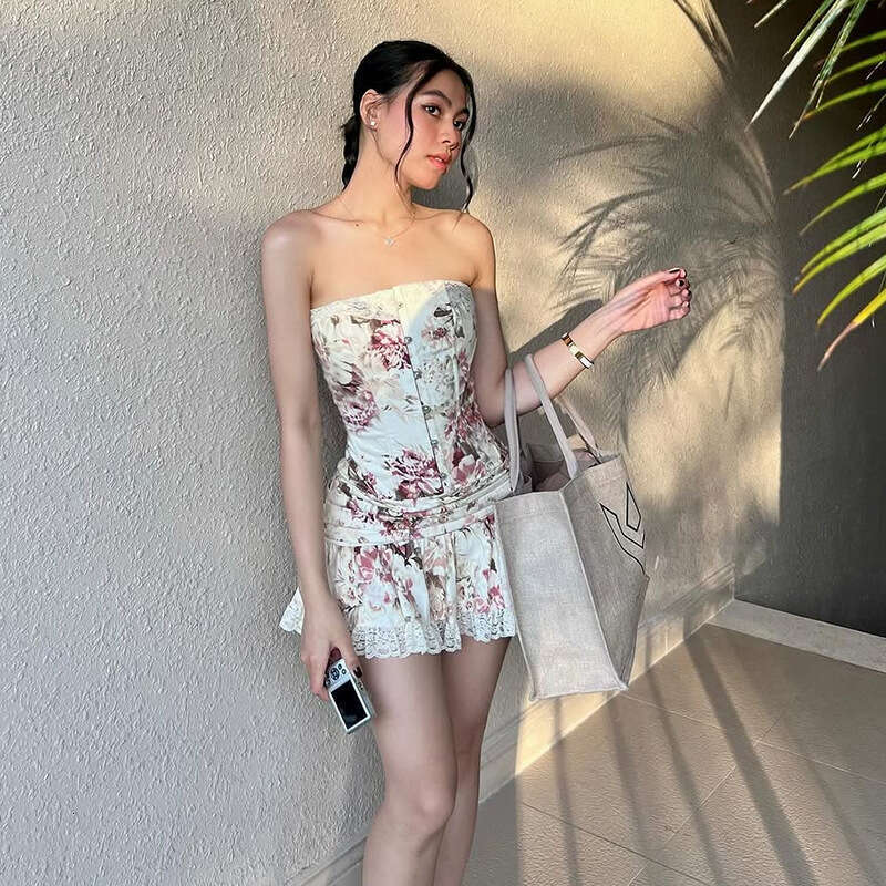 2025 Spring New Women's Solid Color Slim Fit Tube Top Vest Fashion High Waist Skirt Set cb3