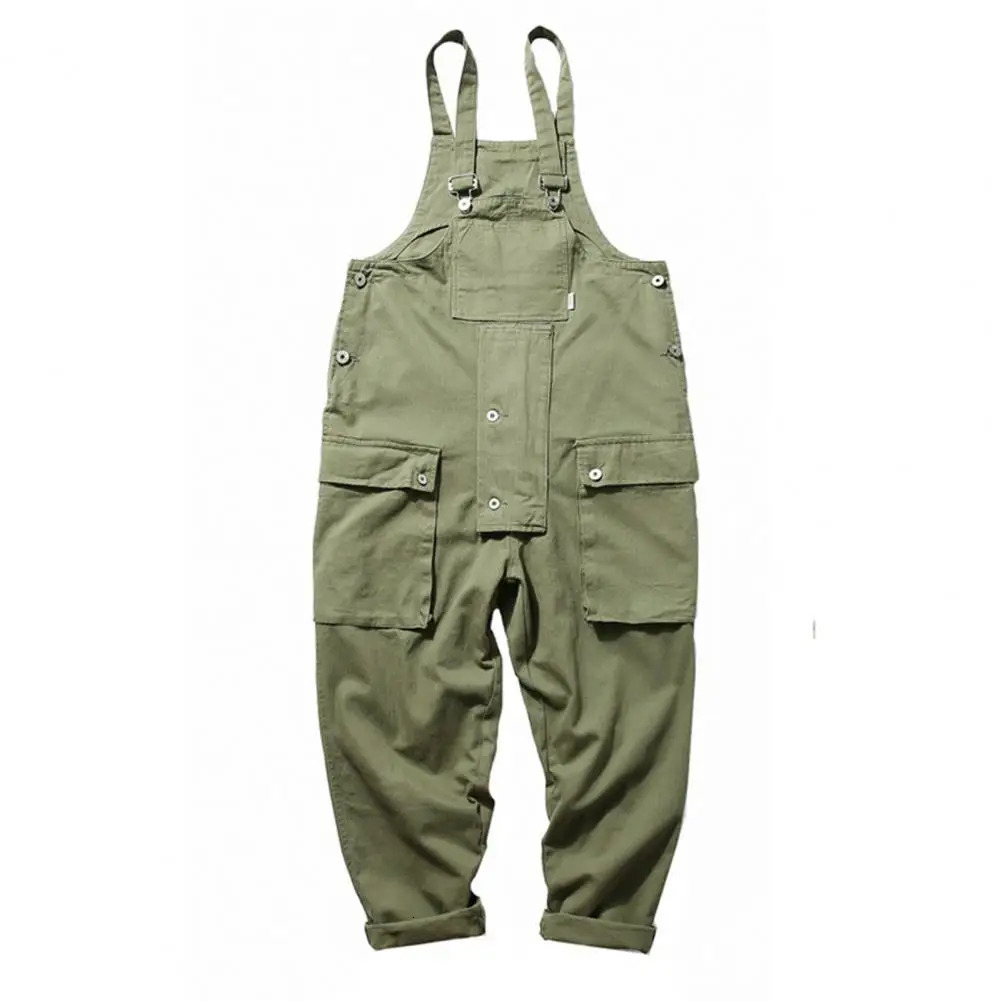 Men Jumpsuit Stylish Big Pockets Cargo Work Pants Hip Hop Sleeveless Retro Male Clothes 250725