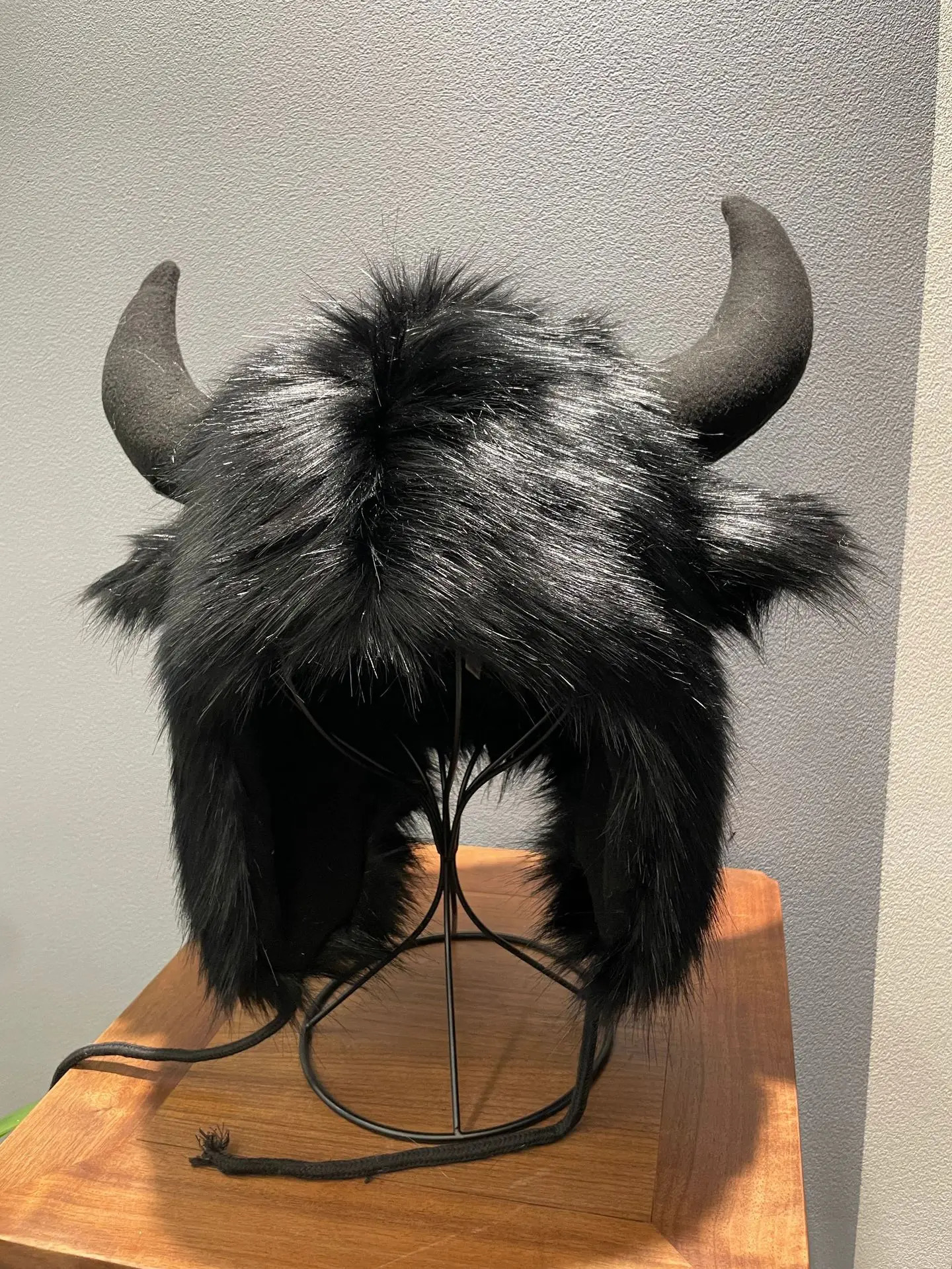 fox fur cow horn decoration beanie winter warm ear protection wind snow for women and men Halloween party cosplay hat 250724