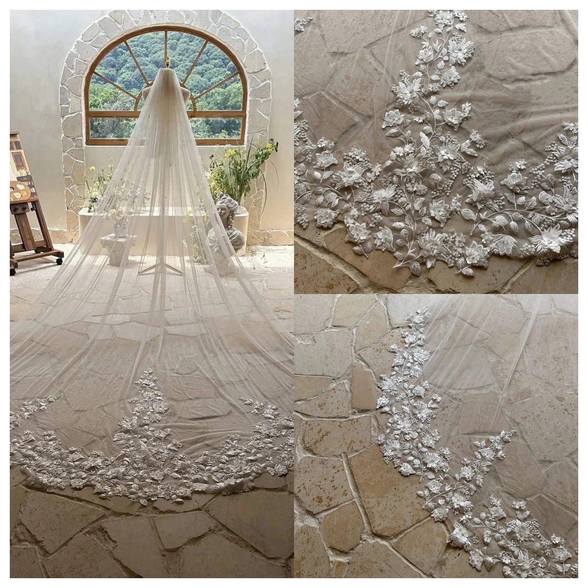 Lace 3 Meters Wedding Veil White Ivory Champagne Cathedral Bride Veil Luxury Floral Applique Wedding Accessories