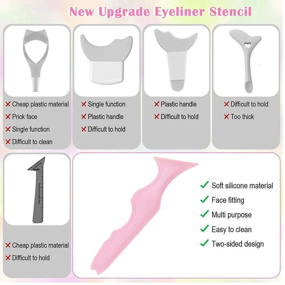 1pc Stencils Ruler Reusable Silicone Winged Tip Eyeliner Aid Eyebrow Pencil Stencil 5 in1 lti-Functional Makeup Tools X250725