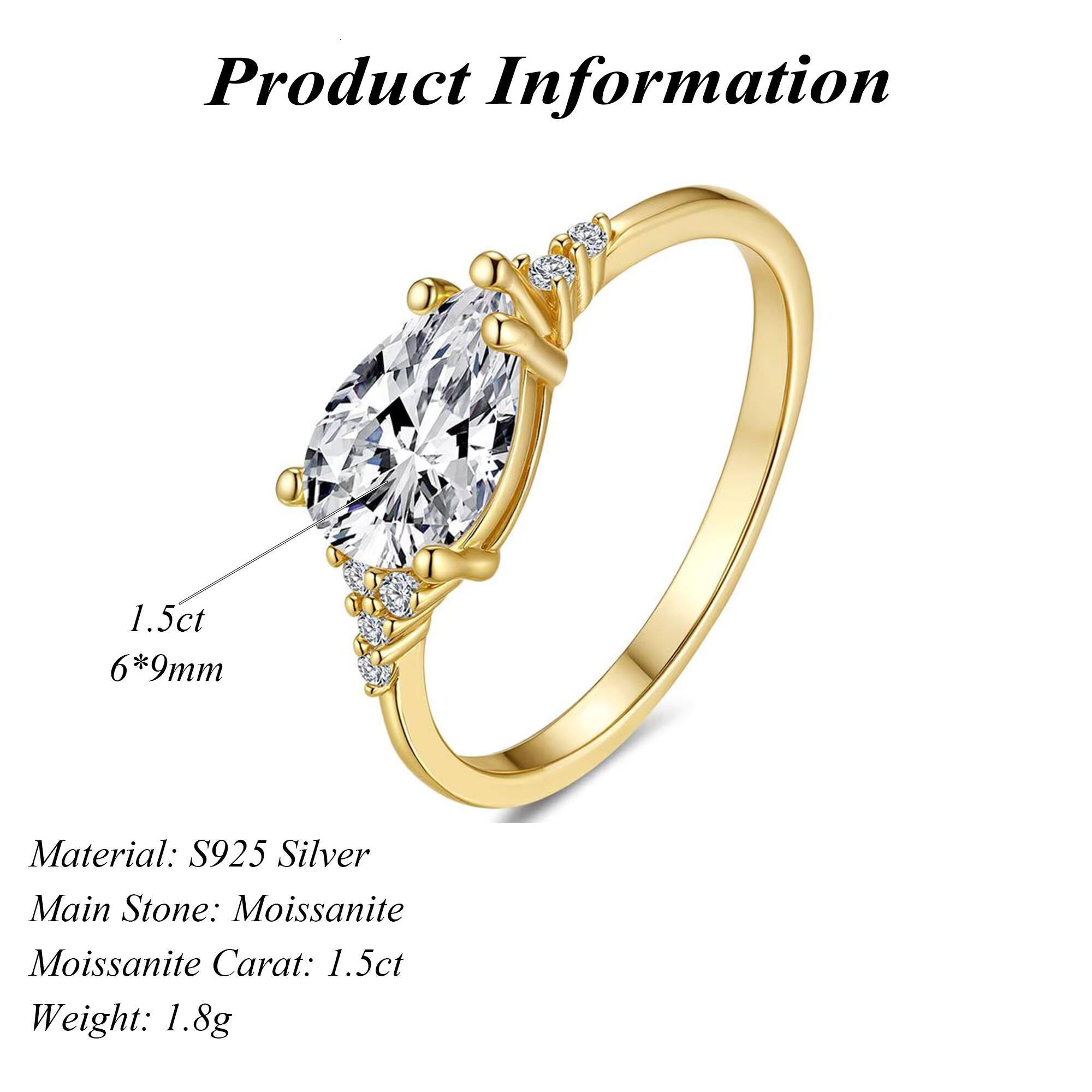 Wholesale 14K Gold Plated Pear Cut Moissanite Ring Trendy Engagement Wedding Ring 1.5ct with GRA Certificate Gift