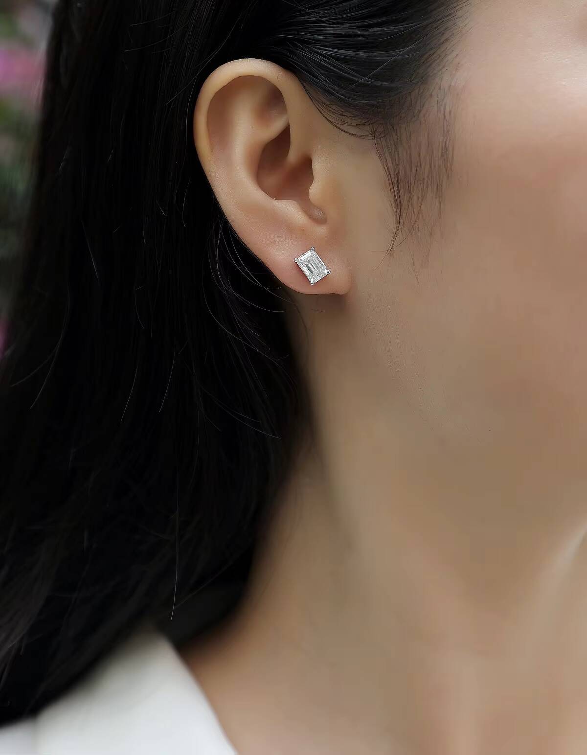 Wholesale Solid 925 Silver Moissanite Earrings 1ct Emerald Cut GRA Certified VVS D Color Earring Moissanite Jewelry Stud Earring