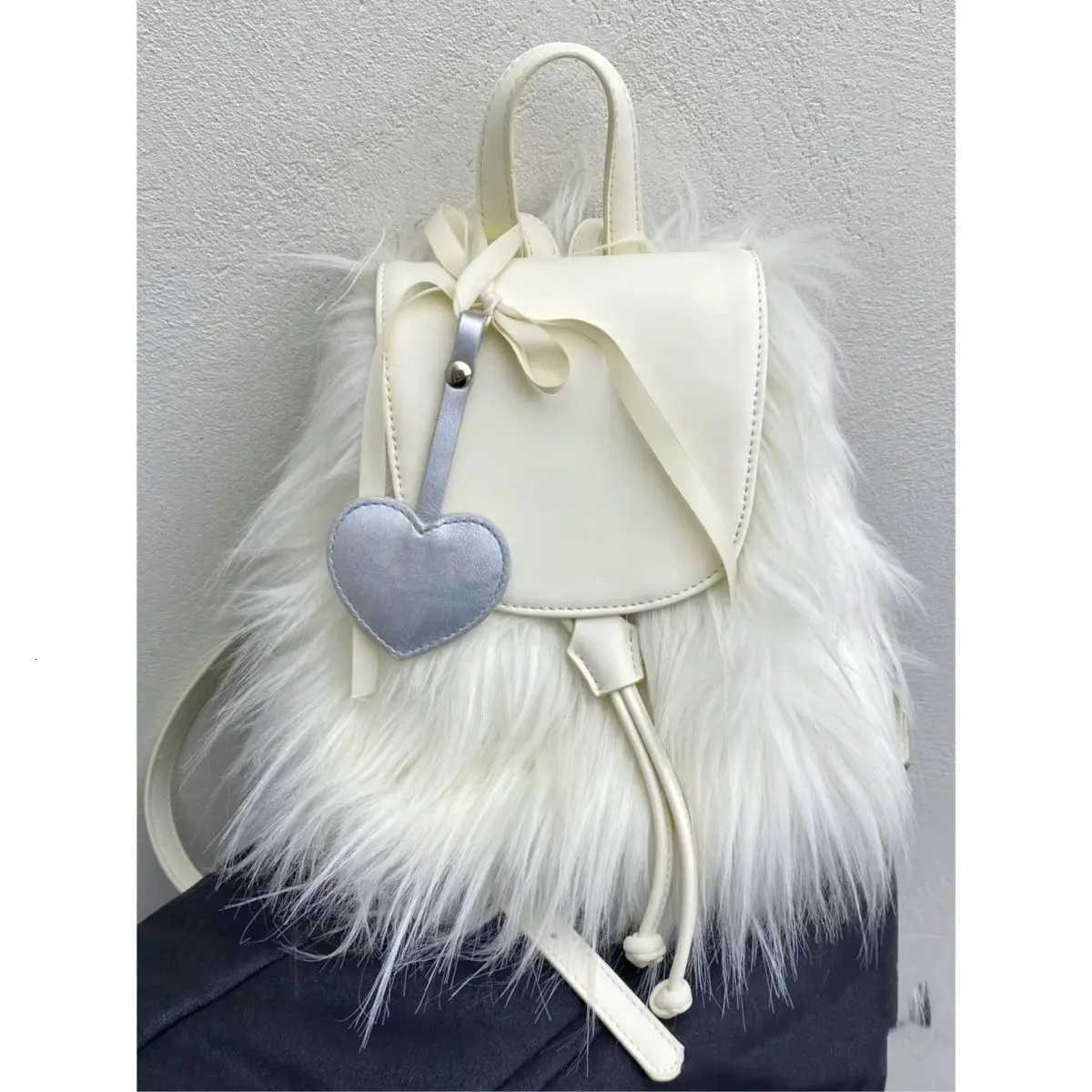 Jiaerdi Fairycore Ahetic White Backpack Wen Versatile Portable Plush Y2k Mochila College Student Harajuku Mini Backpack 2025 Y250724