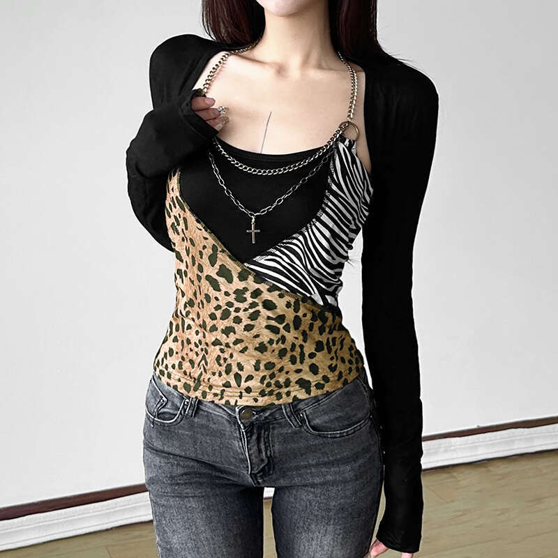 2024 Autumn New Long Sleeve Short Top Sexy Camisole Two-Piece Set for Women 469