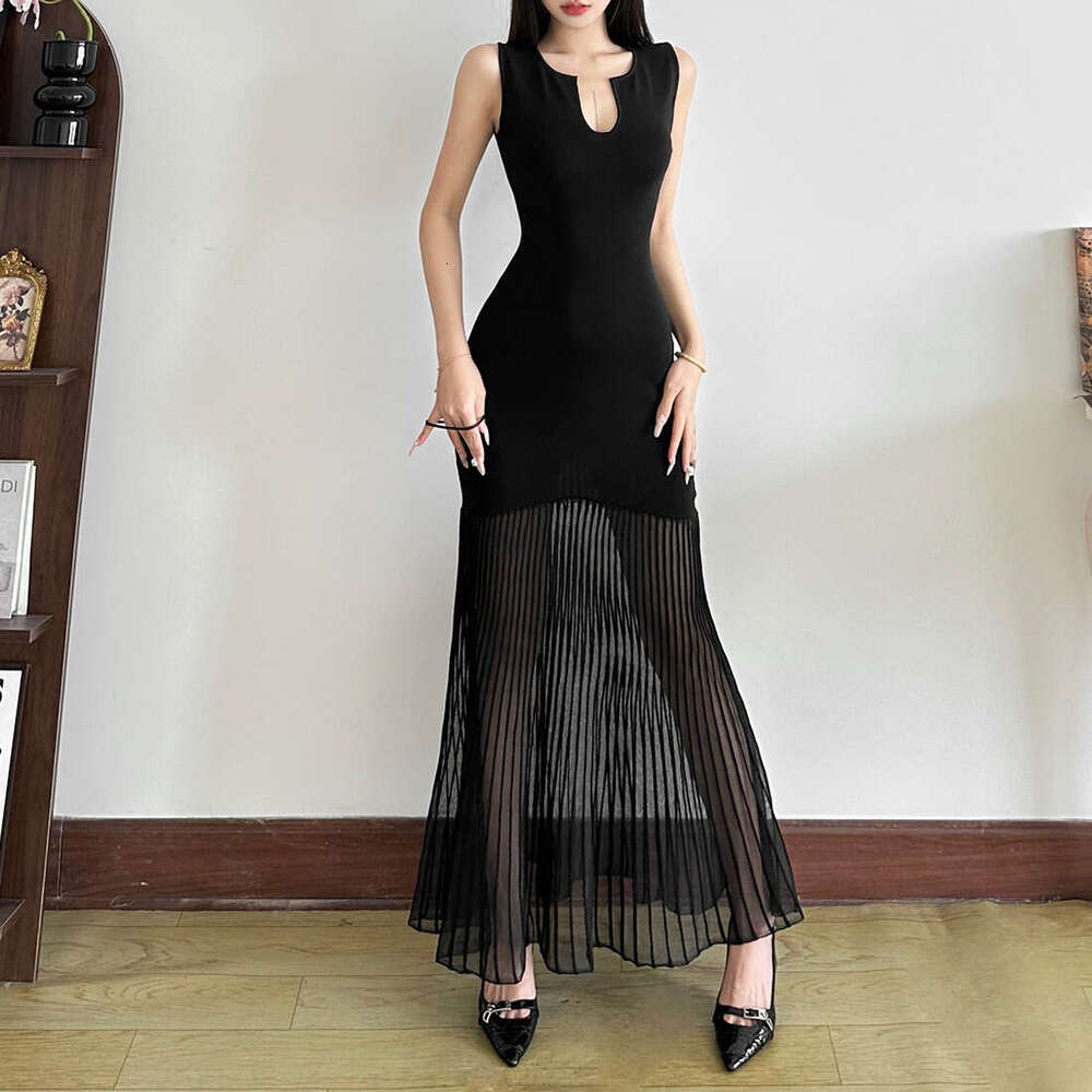 2025 Summer New Solid Color Slim Fit Pure Desire Waist-Cinching Elegant Slimming Fashionable Daily Dress for Women c89