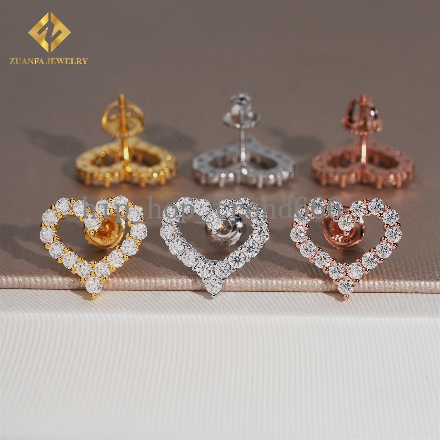 Luxury Unique Hollow Heart Women Moissanite Earrings Iced Out Fashion 18k Gold Plated 925 Silver Rose Gold Plated