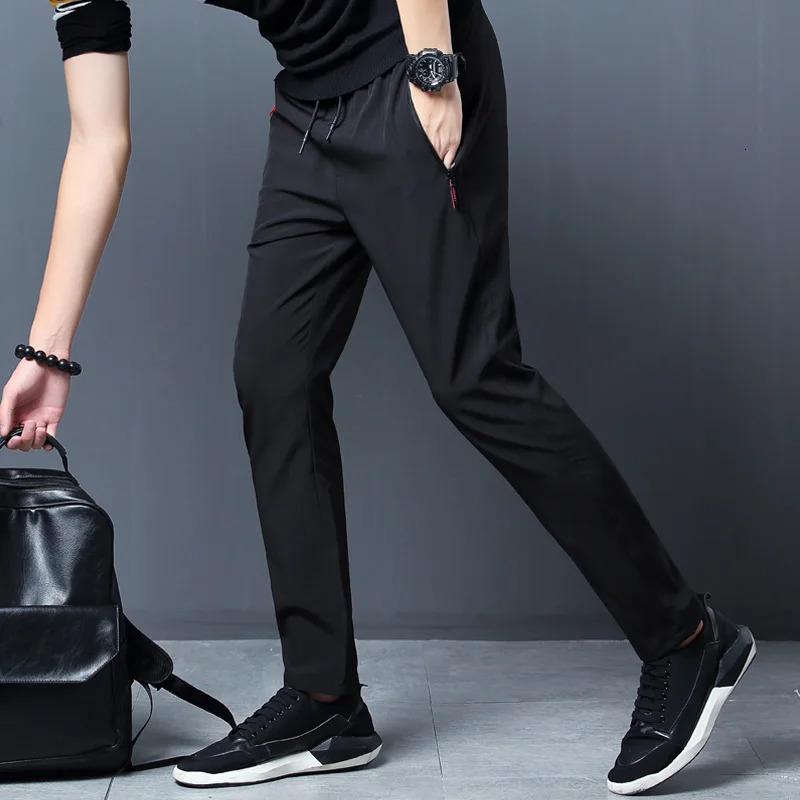 Summer mens ice silk quick drying casual pants slim fit Korean version sports straight tube p 250725