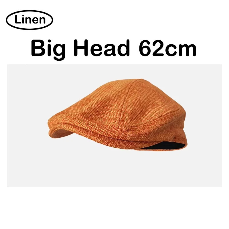 Summer Linen Solid Large Size Berets Big Head sboy Caps Men Women Painter Hats Driver Hats XL Man Flat Octagonal Cap 250723
