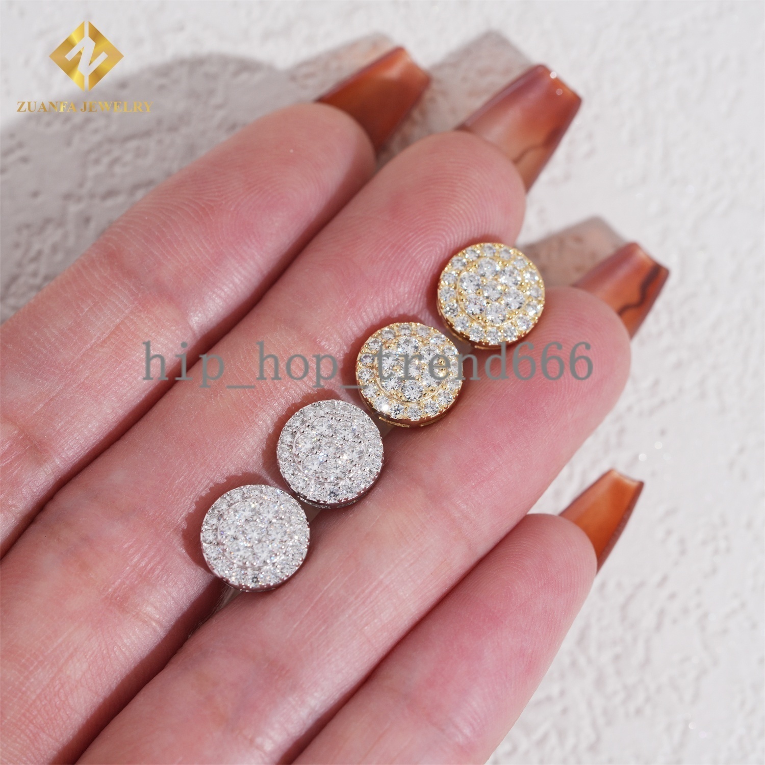 GRA Certified Round Moissanite Cluster Hip Hop Stud Earring 925 Sterling Silver Fully Iced Out Stud Earrings