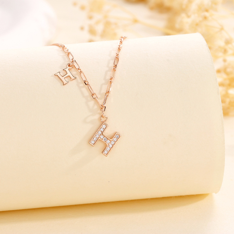 S925 Sterling Silver H Luxury Designer Necklace Letter Necklace For Women, European And American Fashion Niche Design Style Ins Style Collarbone Chain