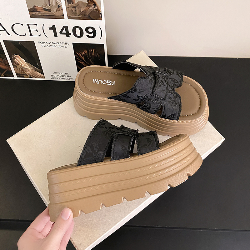 Ddmysports European Style Soft Leather Platform Thick Sole Slide For Women Summer New Height Increasing Outdoor Versatile Casual Beach Sandals Outdoor