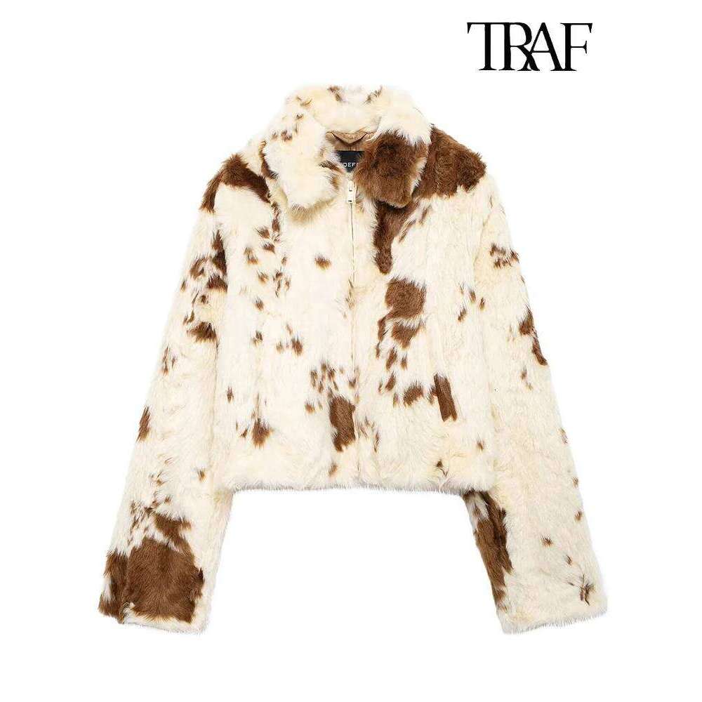 TRAF Women's Fashion 2024 Fall And Winter New Lapel Side Pocket Front Zipper Design Long Sleeve High Street Warm Jacket