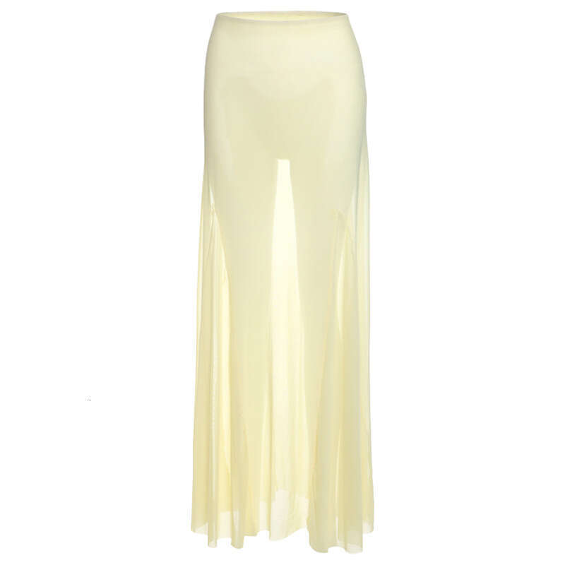 2025 Summer New Mesh Off-Shoulder Waist-Cinching Sleeveless Dress Slim Fit Elegant Midi Skirt for Women cd4