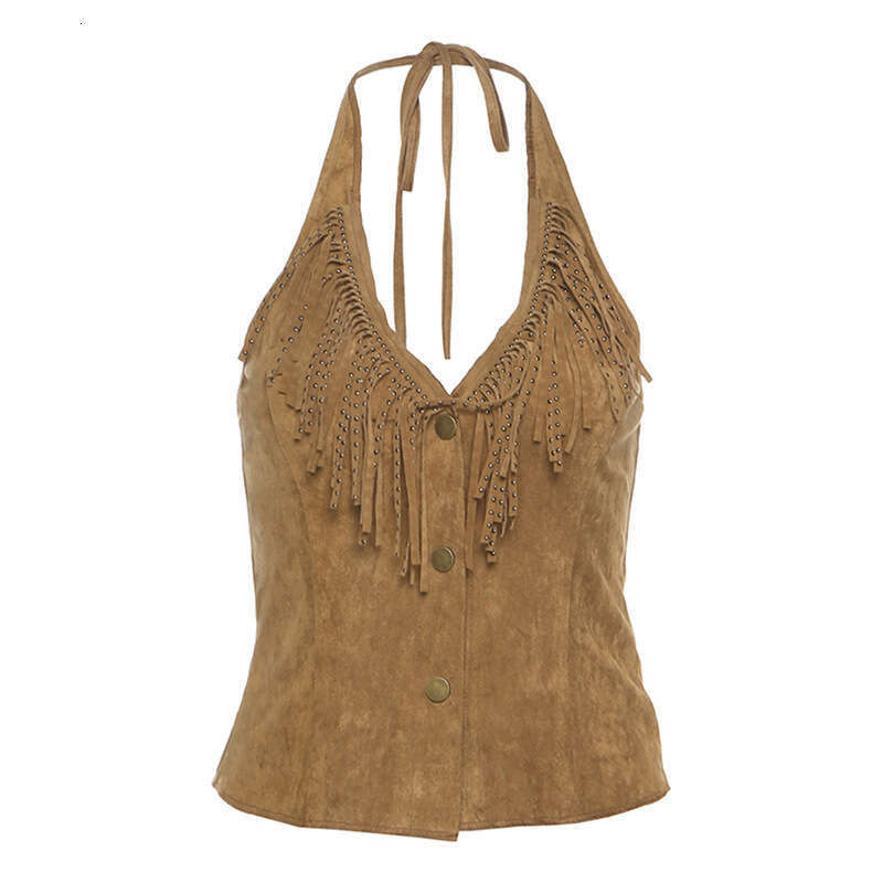 2025 Summer New Solid Color Sexy Halter Neck Single-Breasted Slim Fit Crop Top for Women c8b