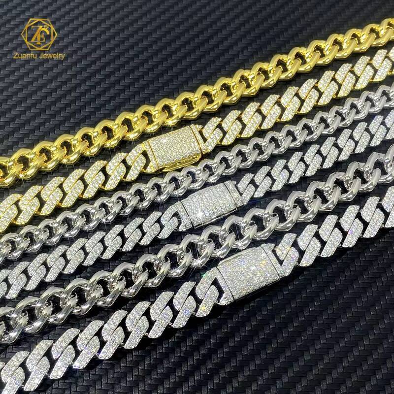 Pass Diamond Tester Moissanite Hip Hop Jewelry 925 Silver 8MM 10MM 12MM 13MM Iced Out Cuban Link Chain Mens Mossanite Necklace