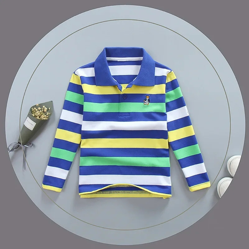 Boy Polo Shirt Kids Clothes Tops Color Stripes Turn-down Collar Autumn Long Sleeve Polos Baby Boy Camisetas Boys Shirts Teen 250725