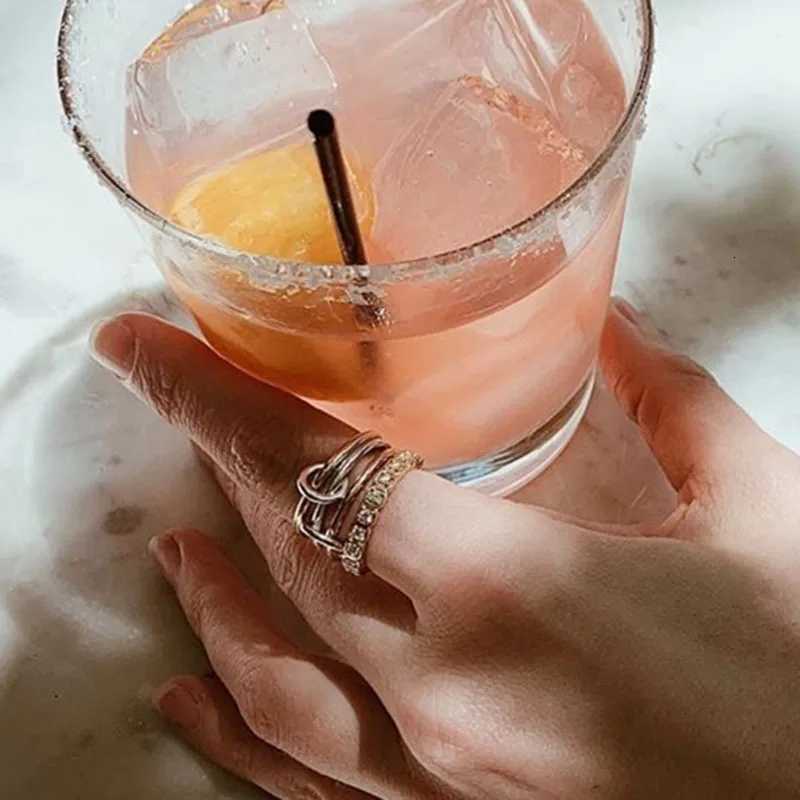 E. B.belle multi-layer chain index ring suitable for women lead-free nickel stainless steel gold-plated ring W250417