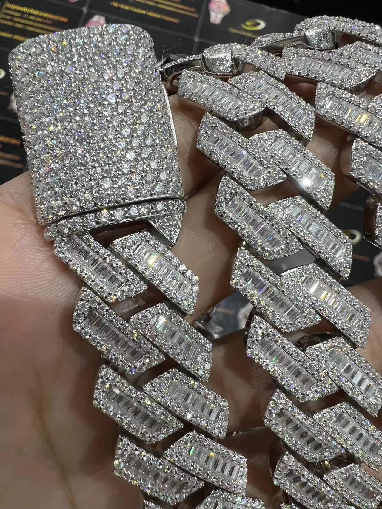 20mm Cuban Link Chain Moissanite 925 Sterling Sliver Luxury 24 Inches Diamond Necklace