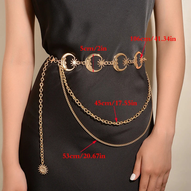 Multilayer Punk Gothic Sun Waist Chain Metal Belts For Women Dress Jewelry Waist Chain Waist Belts 250722