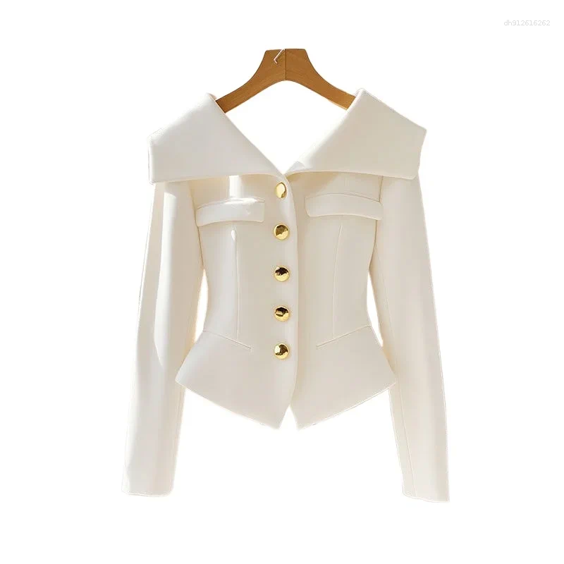 Women's Jackets Luxury High-end White Jacket Autumn Turndown Collar Short Tops Office Lady Blazer Button Women Clothing Trend Design