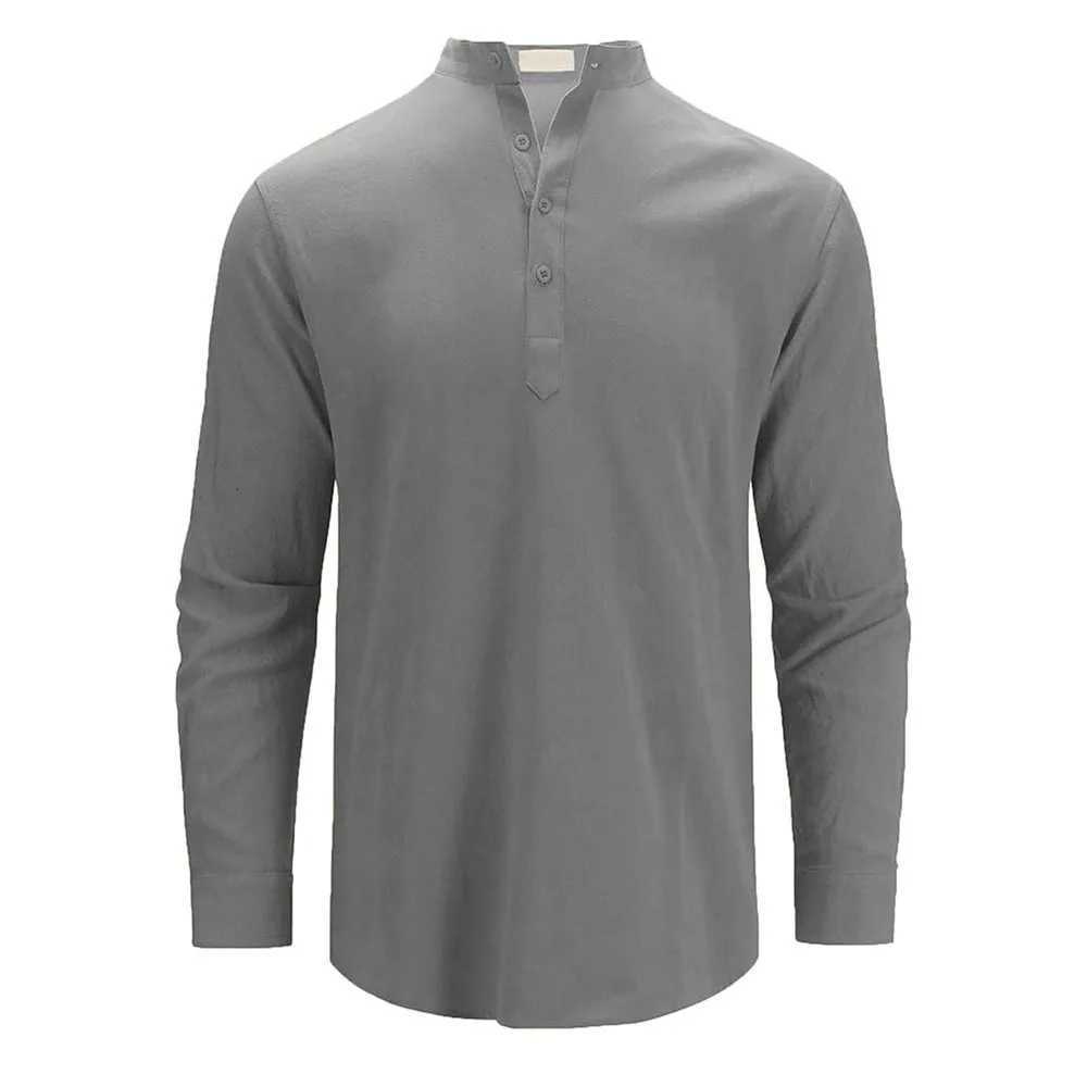 Spring Summer Mens Cotton Linen Polo Shirts Casual Long Sleeve Lightweight Henley Neck Solid Color Tops Hawaiian Beach Shirts XJ250725
