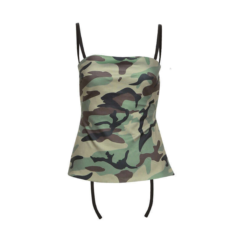 2025 Summer New Camouflage Slim Fit Hot Girl Sleeveless Backless Waist-Cinching Camisole Top Women's Fashion 78c
