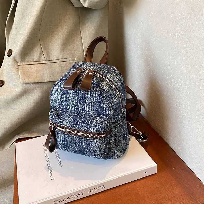 New Women Preppy Style Mini Backpacks Y2K Shiny Student Denim Backpack Girls Fashion Travel Canvas Shopping Shoulder Bag Y250725