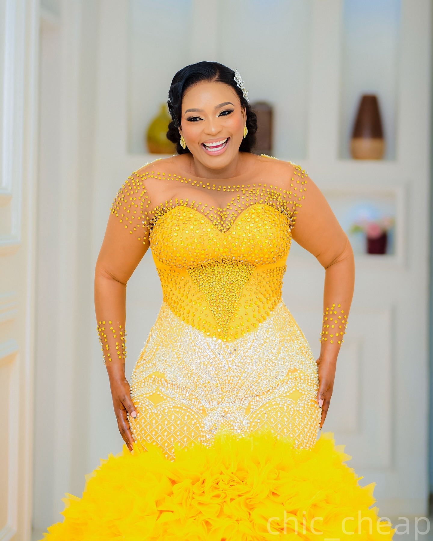 Mermaid Yellow Prom Dresses 2025 Crystals Beaded Tiers Tulle Luxurious Evening Formal Party Second Birthday Engagement Gowns Plus Size Dress For Speci