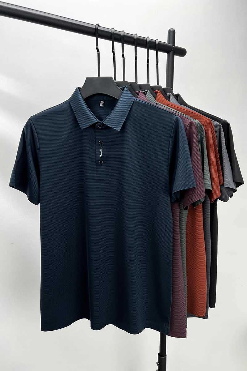 2024 Summer New Short Sleeve High End Textured Letter Mens Polo Shirt Comfortable Silk Ice Feel Casual Business Lapel T-Shirt XJ250725